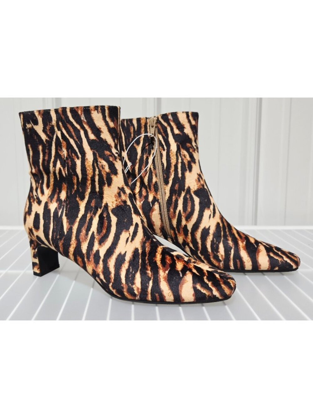 A New Day Tigris Brown Faux Suede Tiger Print 2" Heel Ankle Boots -- Women's 8